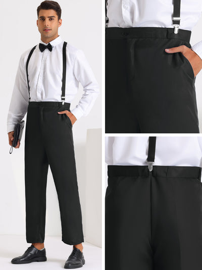 3 Pieces Suits for Men's Business Wedding Dress Shirt Pants with Suspender Sets