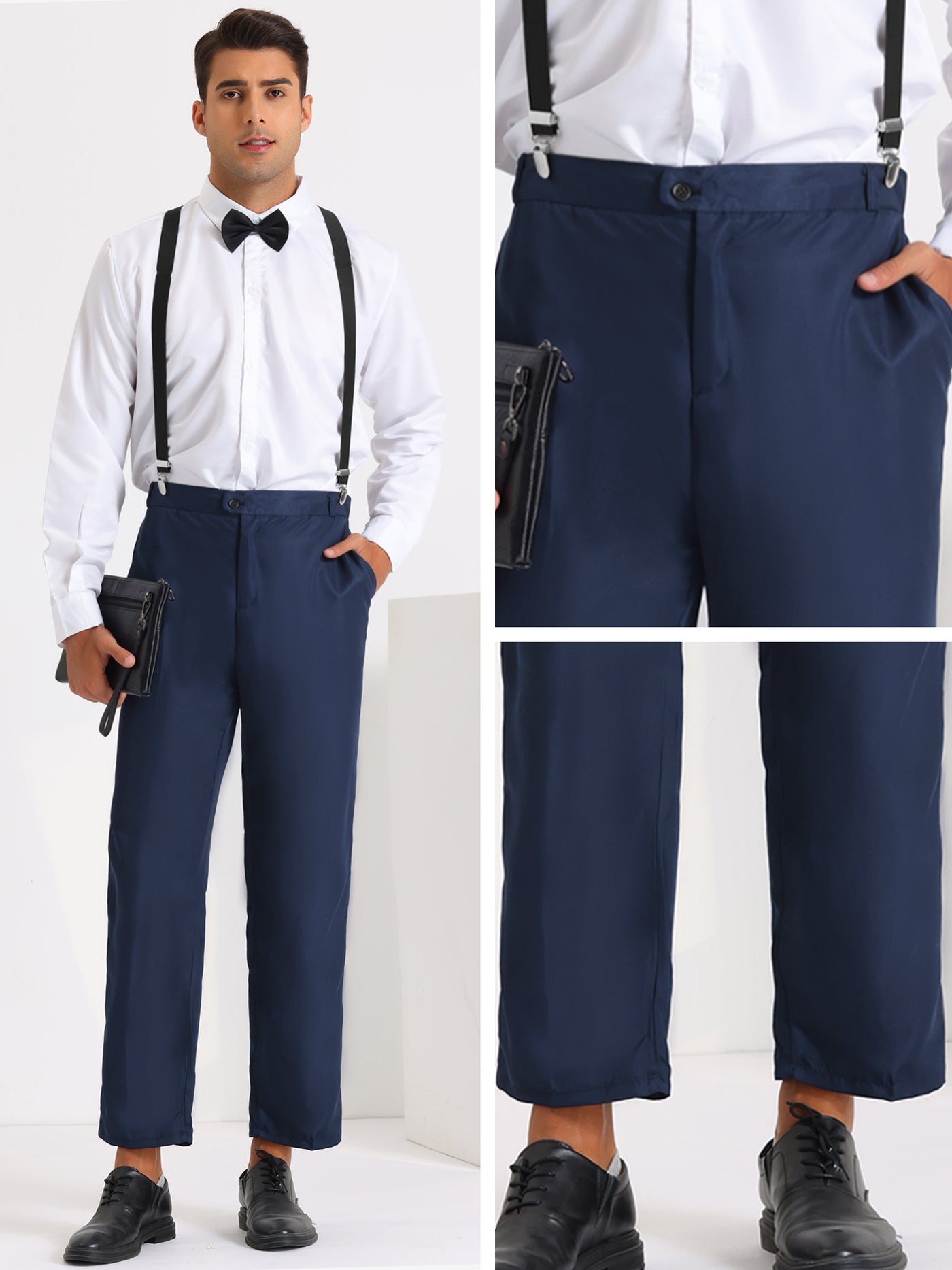 Bublédon 3 Pieces Suits for Men's Business Wedding Dress Shirt Pants with Suspender Sets