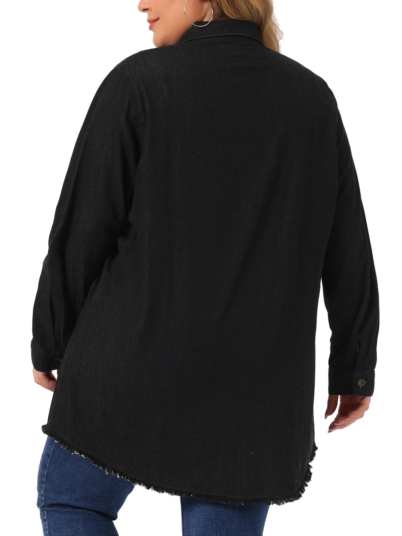 Bublédon Denim Straight Line Button Up Sleeve Tab Shirt