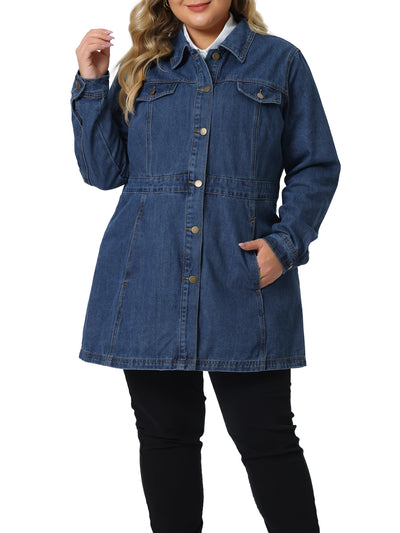 Bublédon Plus Size Denim Jacket for Women Buttons Long Sleeve Jean Jackets