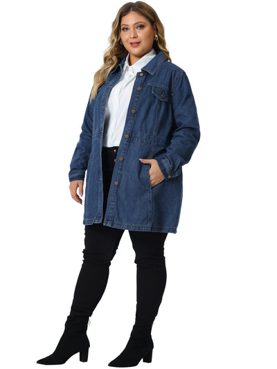 Plus Size Denim Jacket for Women Buttons Long Sleeve Jean Jackets