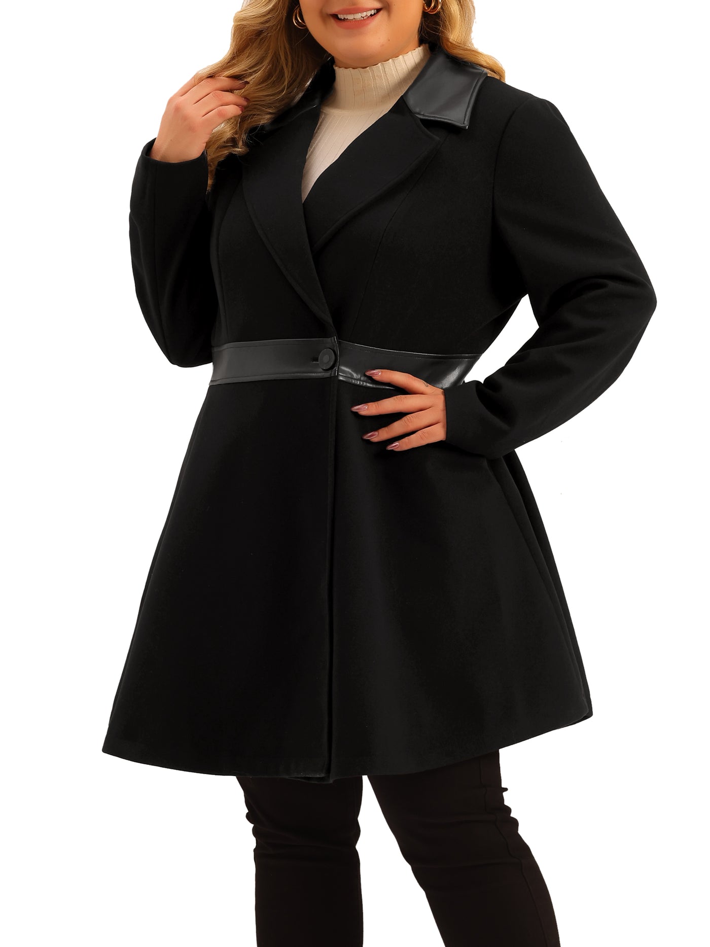 Bublédon Overcoat for Women Plus Size Leather Notched Lapel Single Breasted Long Trench Coats Jacket