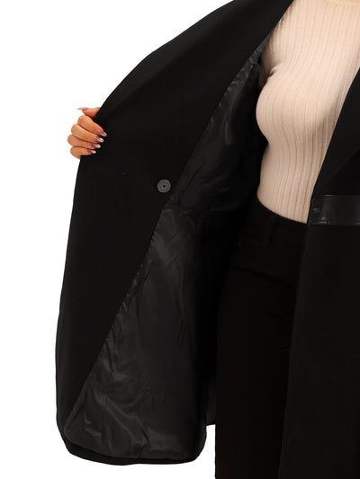 Overcoat for Women Plus Size Leather Notched Lapel Single Breasted Long Trench Coats Jacket
