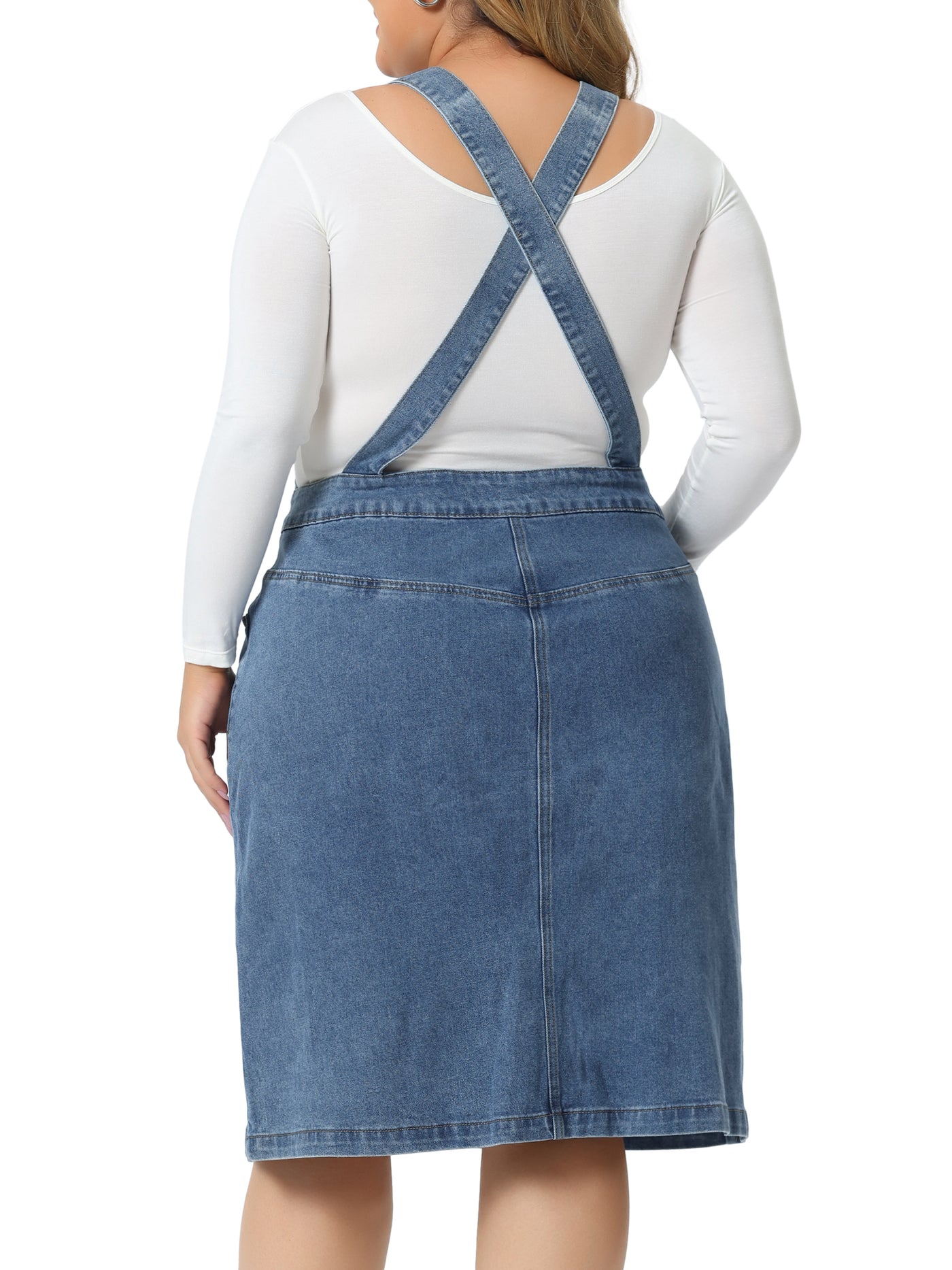 Bublédon Plus Size Denim Overall Dress for Women Button Front Adjustable Strap Suspender Jean Skirt