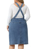 Plus Size Denim Overall Dress for Women Button Front Adjustable Strap Suspender Jean Skirt