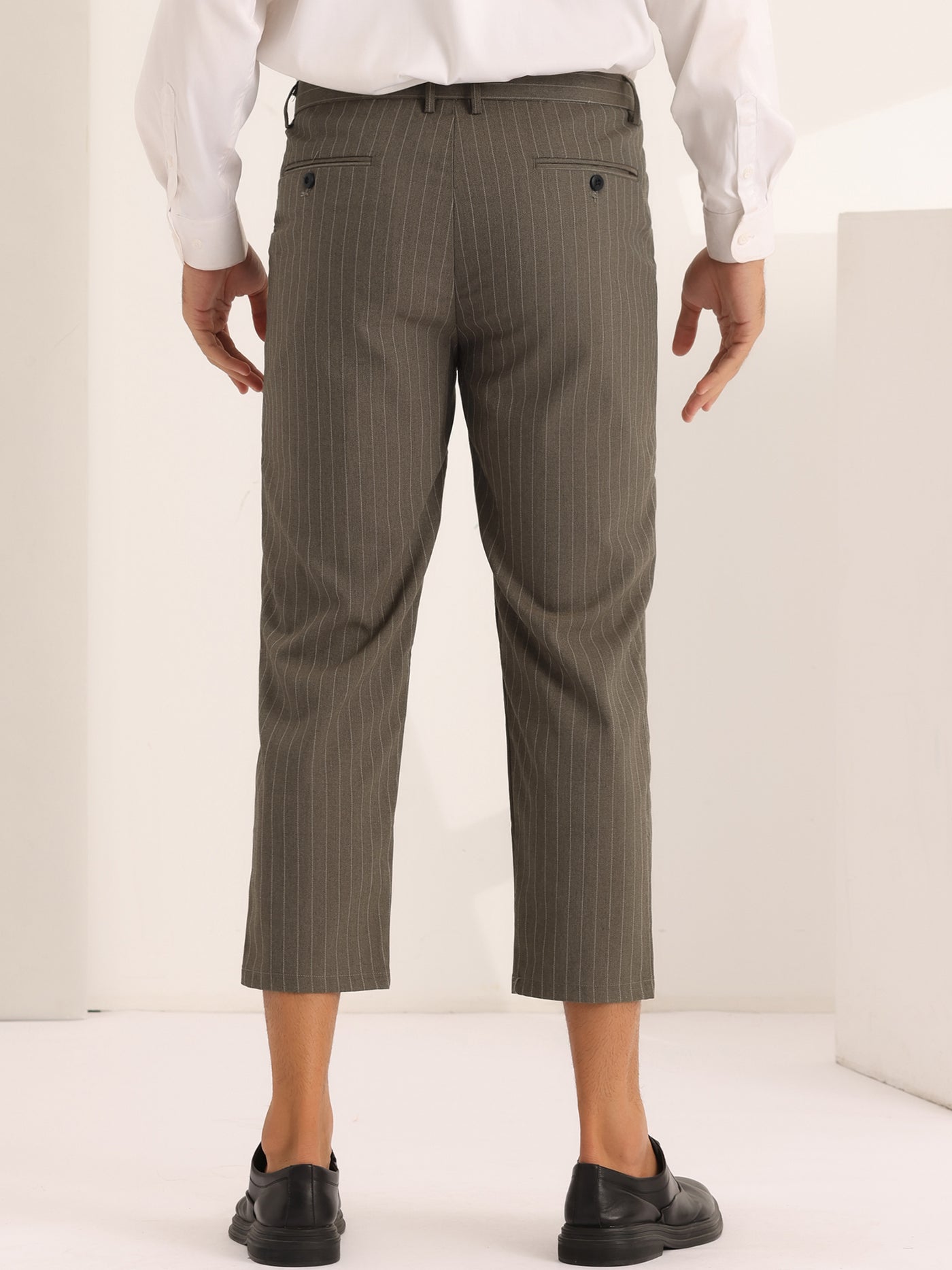 Bublédon Men's Striped Croppe pes Ankle Length Business Pants