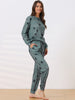 Womens Long Sleeve Pajama Sets Kint Printed Pattern 2 Piece Sleepwear