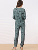 Womens Long Sleeve Pajama Sets Kint Printed Pattern 2 Piece Sleepwear