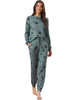 Womens Long Sleeve Pajama Sets Kint Printed Pattern 2 Piece Sleepwear