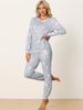 Womens Long Sleeve Pajama Sets Kint Printed Pattern 2 Piece Sleepwear