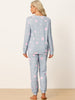 Womens Long Sleeve Pajama Sets Kint Printed Pattern 2 Piece Sleepwear