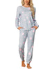 Womens Long Sleeve Pajama Sets Kint Printed Pattern 2 Piece Sleepwear