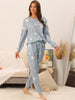 Womens Long Sleeve Pajama Sets Kint Printed Pattern 2 Piece Sleepwear