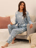 Womens Long Sleeve Pajama Sets Kint Printed Pattern 2 Piece Sleepwear