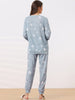 Womens Long Sleeve Pajama Sets Kint Printed Pattern 2 Piece Sleepwear