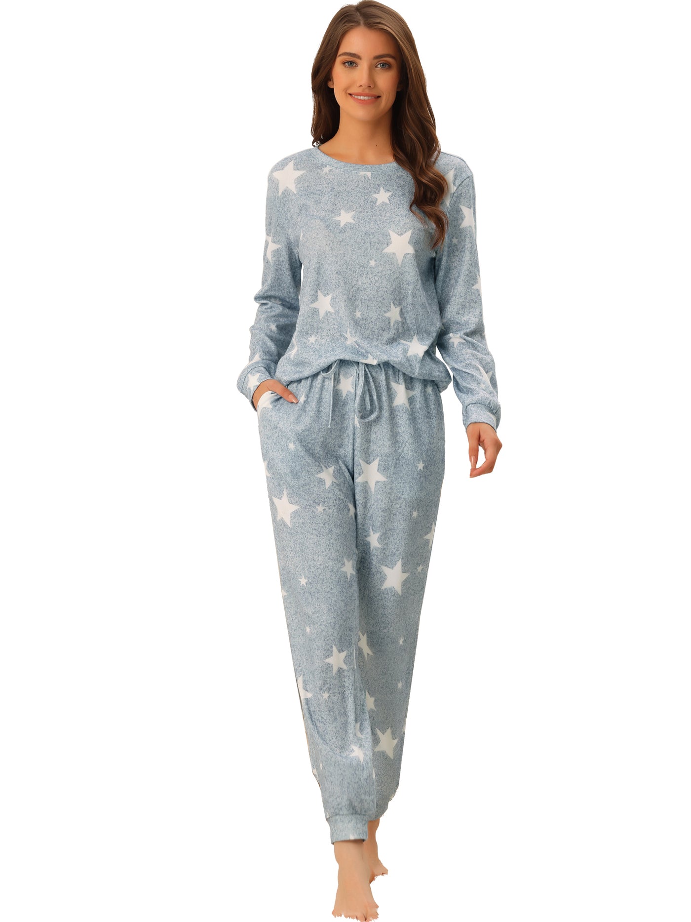 Bublédon Womens Long Sleeve Pajama Sets Kint Printed Pattern 2 Piece Sleepwear