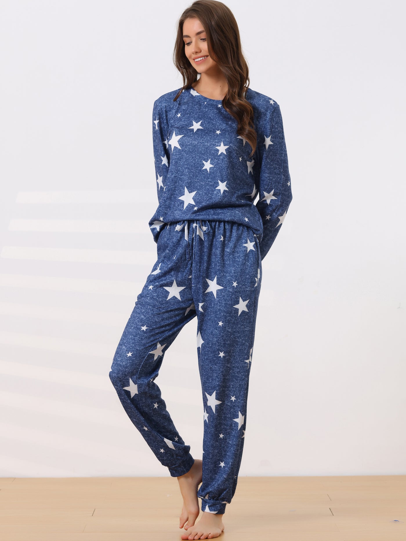Bublédon Womens Long Sleeve Pajama Sets Kint Printed Pattern 2 Piece Sleepwear