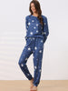 Womens Long Sleeve Pajama Sets Kint Printed Pattern 2 Piece Sleepwear