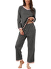 Womens Long Sleeve Pajama Set Shirt and Pants with Pocket Loungwear 2 Piece Sleep Sets
