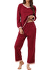 Womens Long Sleeve Pajama Set Shirt and Pants with Pocket Loungwear 2 Piece Sleep Sets