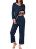Womens Long Sleeve Pajama Set Shirt and Pants with Pocket Loungwear 2 Piece Sleep Sets