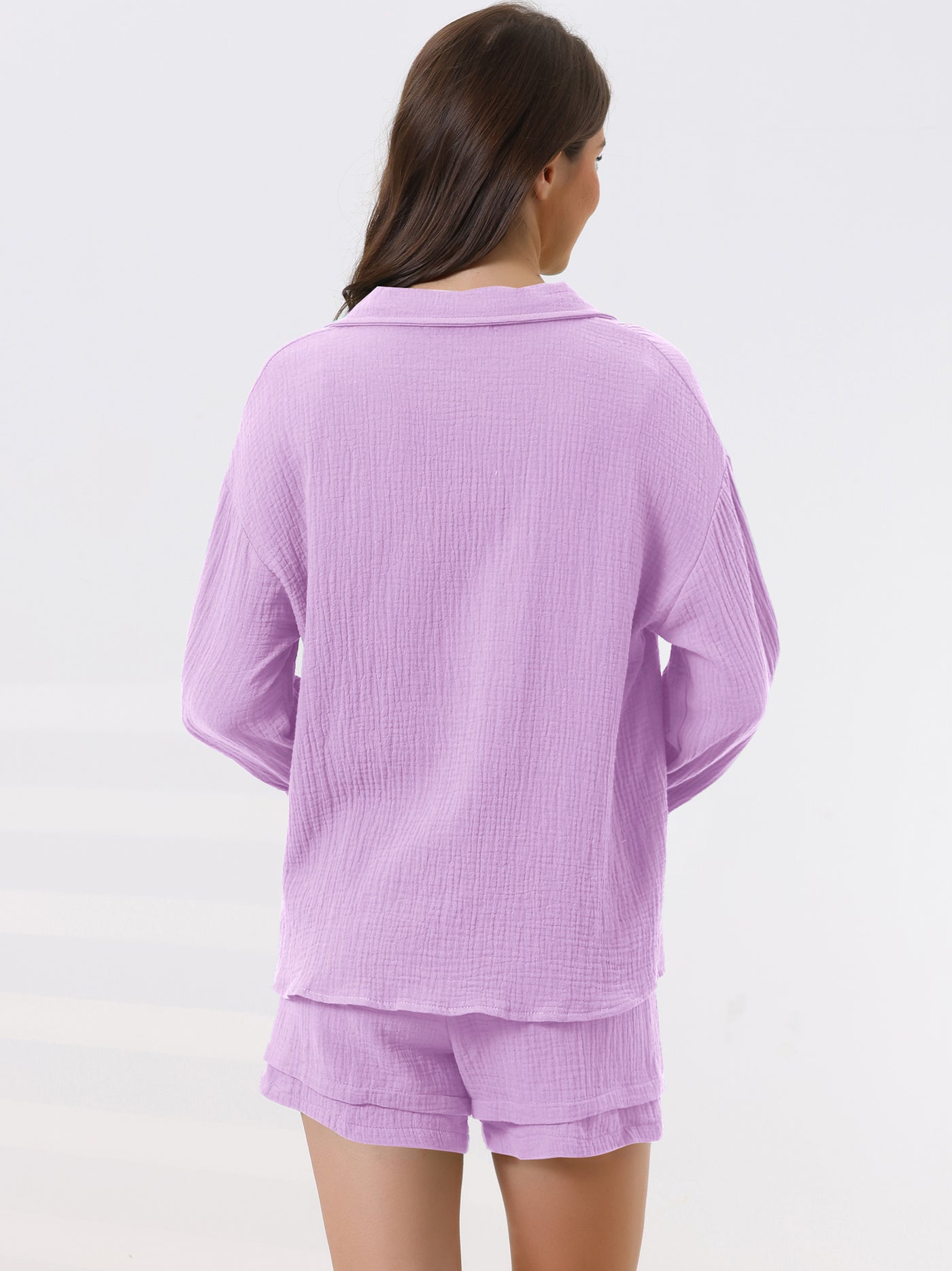 Bublédon Womens Sleepwear Button Down Long Sleeve Shirt with Shorts Casual Lounge Sets