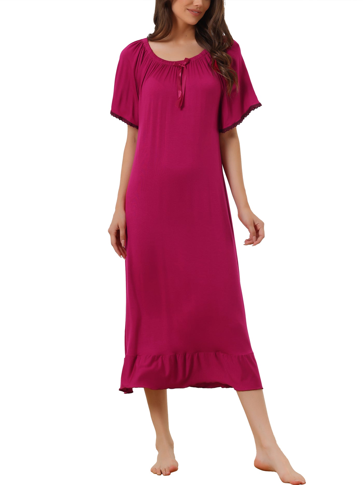 Bublédon Womens Summer Pajamas Dress Sleepwear Short Sleeves Midi Loungewear Nightgown