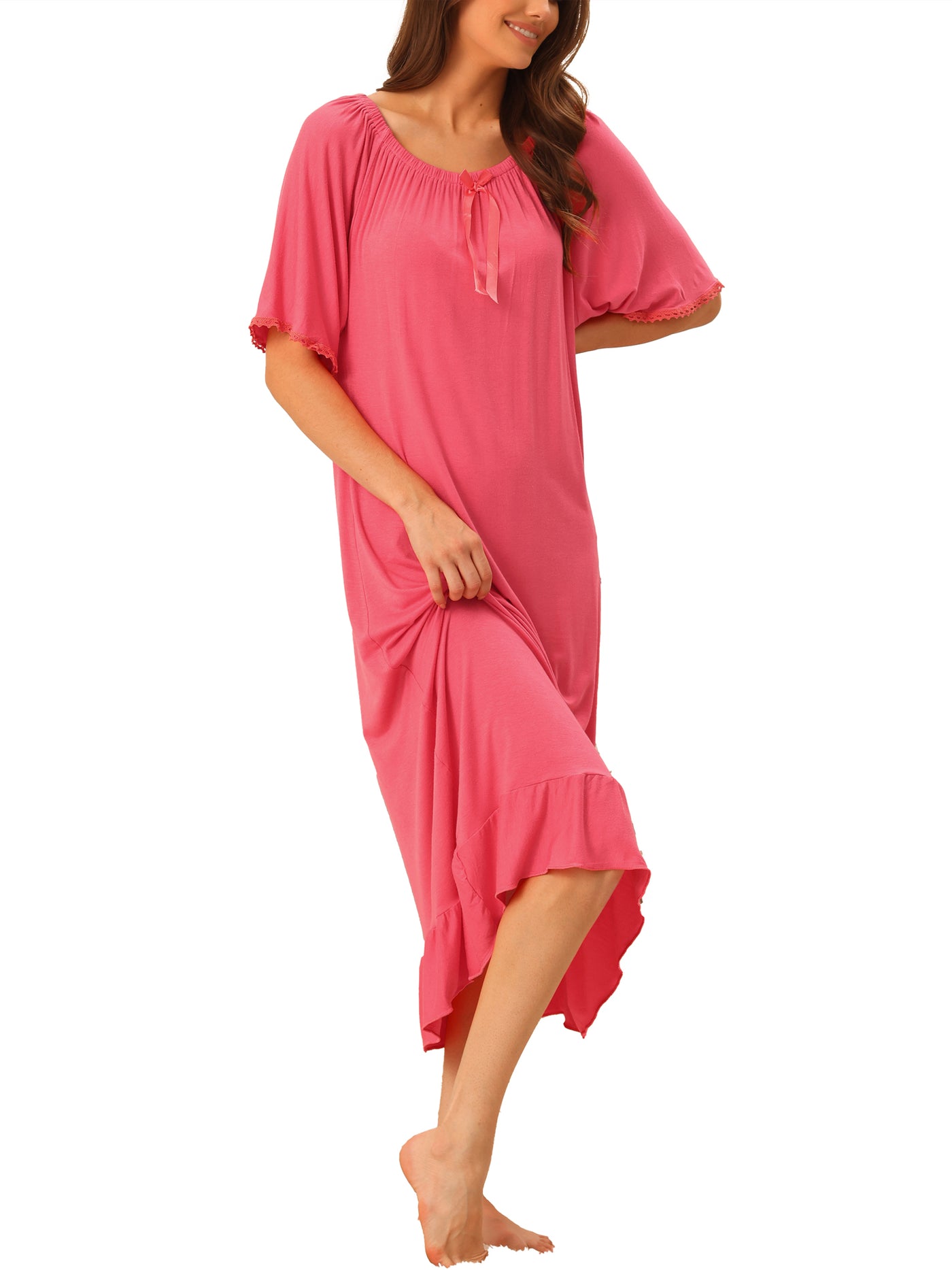 Bublédon Womens Summer Pajamas Dress Sleepwear Short Sleeves Midi Loungewear Nightgown
