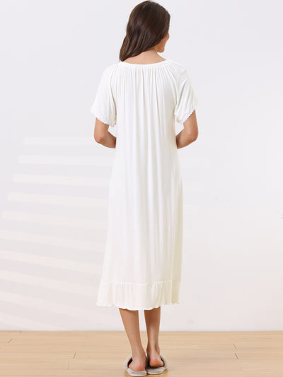 Womens Summer Pajamas Dress Sleepwear Short Sleeves Midi Loungewear Nightgown