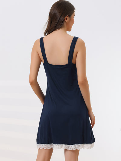 Womens Lace Trim Modal Nightgown Sleeveless Tank Nightshirt Lingerie