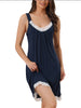 Womens Lace Trim Modal Nightgown Sleeveless Tank Nightshirt Lingerie