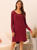 Womens Lace Trim Nightshirt Long Sleeve Pull on Nightgown T-Shirt Dress