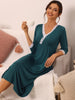 Womens Sleepwear Soft Lace Trim V Neck Long Sleeve Rayon Nightshirt Midi Nightgowns