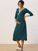 Womens Sleepwear Soft Lace Trim V Neck Long Sleeve Rayon Nightshirt Midi Nightgowns