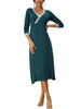Womens Sleepwear Soft Lace Trim V Neck Long Sleeve Rayon Nightshirt Midi Nightgowns