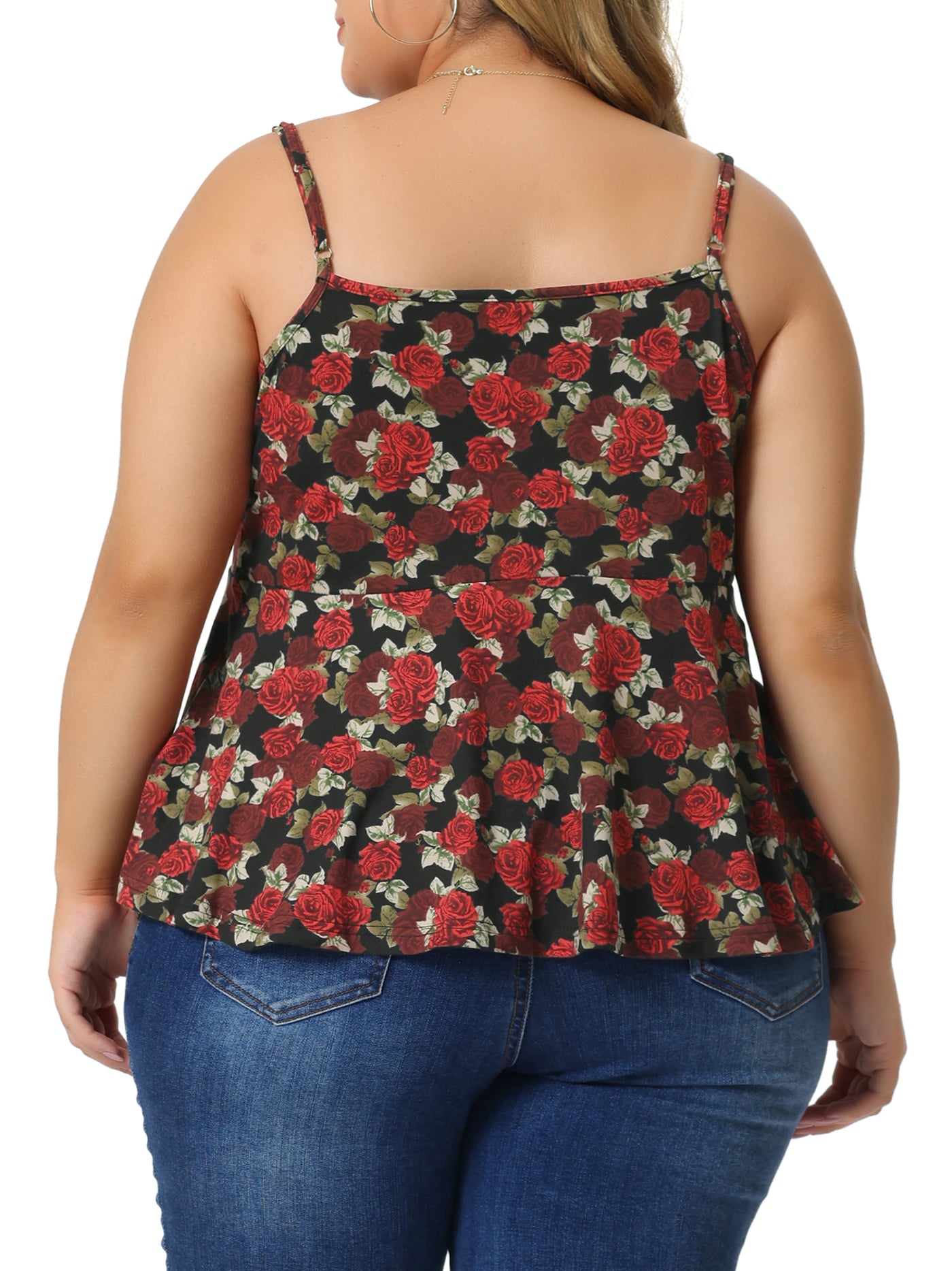 Bublédon Plus Size Tank Tops for Women V Neck Adjustable Strap Loose Fit Flowy Rose Floral Sleeveless Shirt