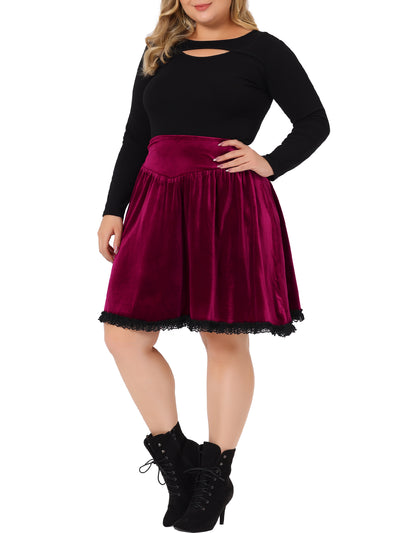 Bublédon Velvet Elastic Back Lace Trim Skater Skirt