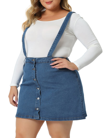 Plus Size Suspender Skirt for Women Adjustable Strap Cross Back Mini A-Line Denim Skirts
