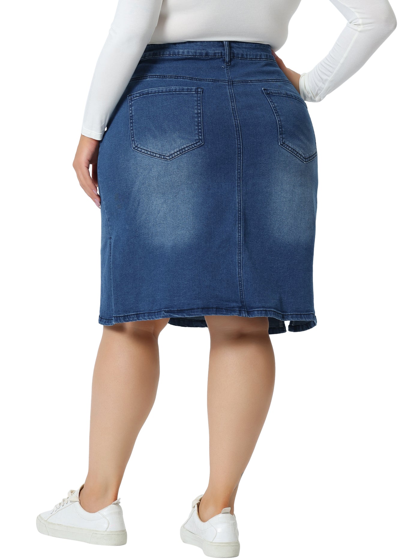 Bublédon Plus Size Pencil Skirt for Women Casual Slim Side Slit Jean Denim Skirts
