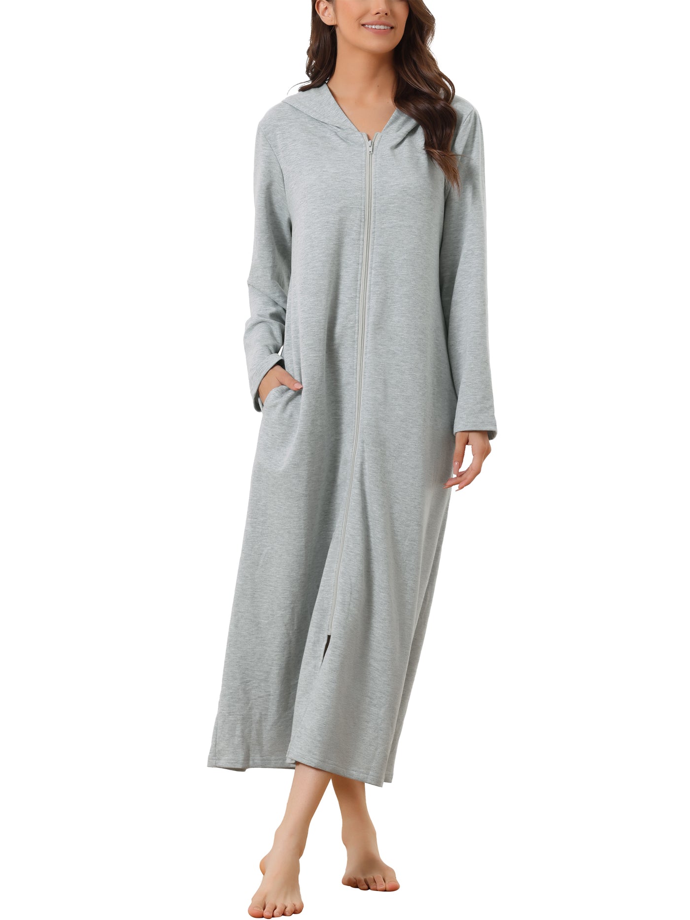 Bublédon Womens Robe Zip Front Hooded House Dress Nightshirt Housecoat Hoodie Long Loungewear Bathrobe