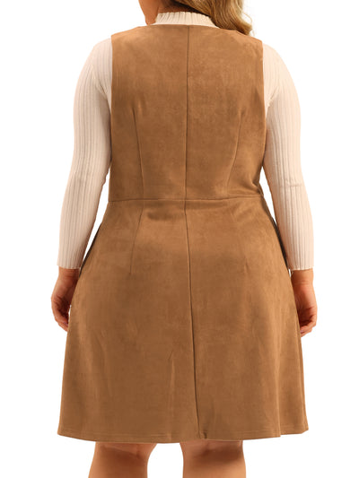 Plus Size Button Casual Faux Suede Overall Dress
