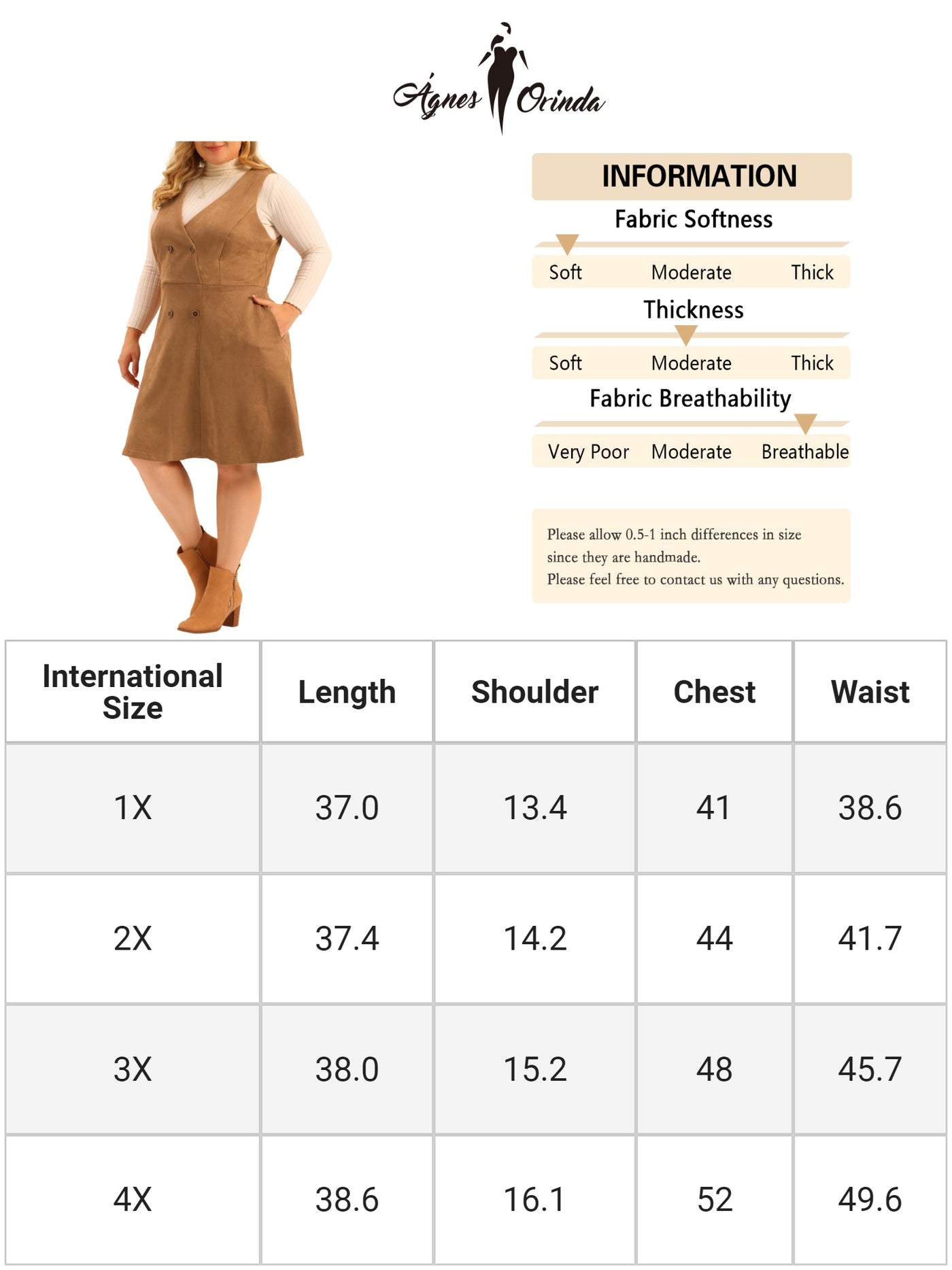 Bublédon Plus Size Button Casual Faux Suede Overall Dress