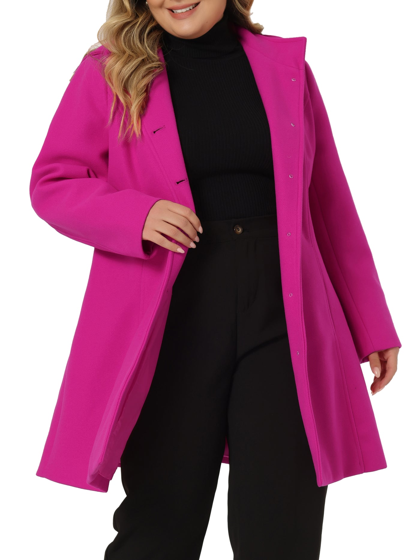 Bublédon Plus Size Single Breasted Winter Pea Trench Coat Detachable Hooded Overcoat