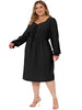 Plus Size Midi Dresses For Women Long Sleeve Sweetheart V Neck Bow Tie Swing Ruffle Babydoll Swiss Dots Boho Dress