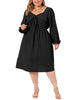 Plus Size Midi Dresses For Women Long Sleeve Sweetheart V Neck Bow Tie Swing Ruffle Babydoll Swiss Dots Boho Dress