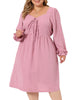 Plus Size Midi Dresses For Women Long Sleeve Sweetheart V Neck Bow Tie Swing Ruffle Babydoll Swiss Dots Boho Dress