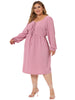 Plus Size Midi Dresses For Women Long Sleeve Sweetheart V Neck Bow Tie Swing Ruffle Babydoll Swiss Dots Boho Dress