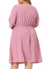 Plus Size Midi Dresses For Women Long Sleeve Sweetheart V Neck Bow Tie Swing Ruffle Babydoll Swiss Dots Boho Dress