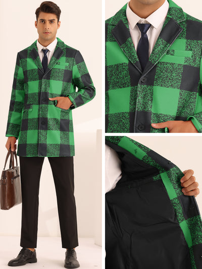 Plaid Overcoat for Men's Notch Lapel Color Block Single Breasted Formal Checked Coat