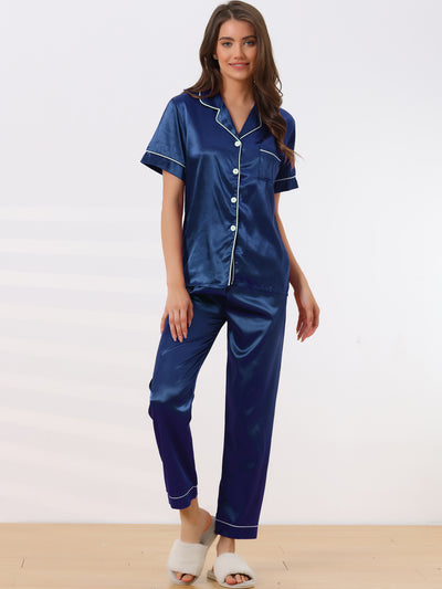 Bublédon Womens Sleepwear Buton Down with Pants Nightwear Lounge 2pcs Pajama Set